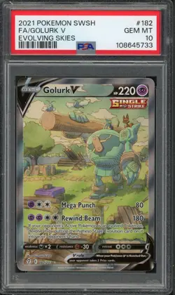 Pokemon PSA 10 Gem Mint Evolving Skies Alt Art Golurk V 182/203 - Image 1