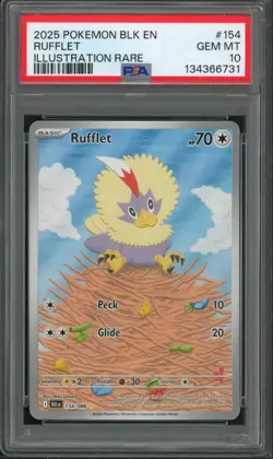 Pokemon PSA 10 Gem Mint Black Bolt Illustration Rare Rufflet 154/086 - Image 1
