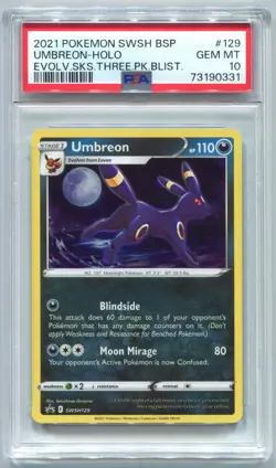 2021 POKEMON SWSH BLACK STAR PROMO | EVOLVING SKIES UMBREON HOLO SWSH129 PSA 10 - Image 1