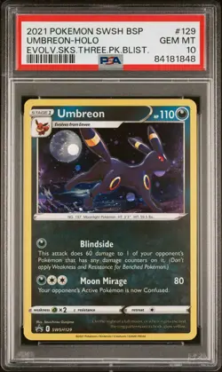 2021 Pokemon Black Star Promo Umbreon SWSH129 Evolving Skies Blister PSA 10 - Image 1