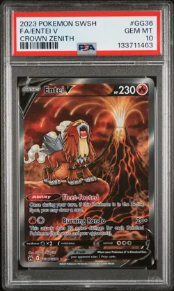 2023 POKEMON SWORD & SHIELD CROWN ZENITH #GG36 FULL ART/ENTEI V PSA 10 - Image 1
