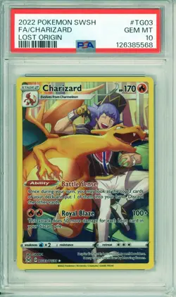 2022 POKEMON SWSH #TG03 FULL ART CHARIZARD GEM MT PSA 10 LOST ORIGIN - Image 1