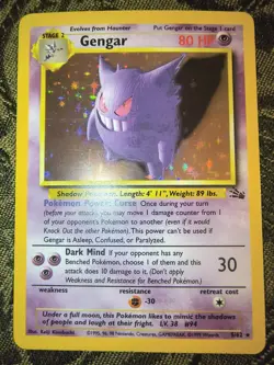 Pokemon Gengar Fossil 5/62 Holo Rare Card Wizards of the Coast Vintage - Image 1