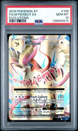 2016 Pokemon XY Evolutions M Pidgeot EX Full Art 105 PSA 10 Gem Mint - Image 1
