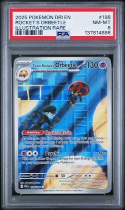 2025 POKEMON DRI EN-DESTINED RIVALS #198 TEAM ROCKET'S ORBEETLE PSA 8 - Image 1