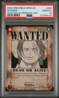 2024 One Piece OP09 Emperor S In The New World 004 Shanks Wanted PSA 10 - Image 1