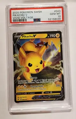2020 Pokemon Sword & Shield Vivid Voltage - Pikachu V #043/185 - PSA 10 GEM MINT - Image 1