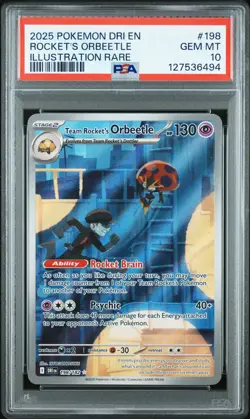2025 POKEMON DRI EN-DESTINED RIVALS #198 TEAM ROCKET'S ORBEETLE PSA 10 - Image 1