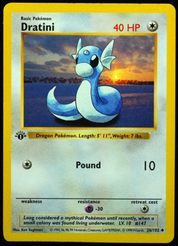1st Edition Shadowless Dratini 26/102 LP Pokemon Card - Image 1
