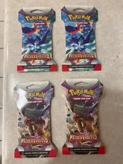 Lot of 4 Pokemon TCG+Sleeves Scarlet Violet Paldea Evolved Sleeved Booster Packs - Image 1
