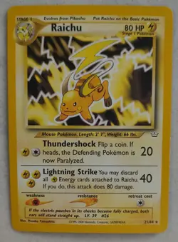 Pokemon TCG Raichu 21/64 Neo Revelation Rare - Image 1