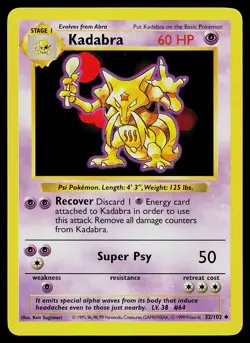 Pokemon Card - Kadabra Base Set (Shadowless) 32/102 Uncommon - Image 1