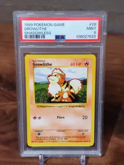 1999 Pokemon BASE SET Growlithe PSA 9 MINT 28/102 SHADOWLESS - Image 1