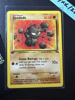 1st Edition Geodude 47/62, Fossil Set, Pokemon TCG, WOTC, 1999, Common, NM/LP - Image 1