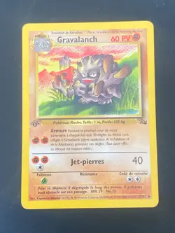 CARTE POKEMON GRAVALANCH 37/62 EDITION 1 FR UNCO WIZARDS FOSSILE - TBE/EXC - Image 1
