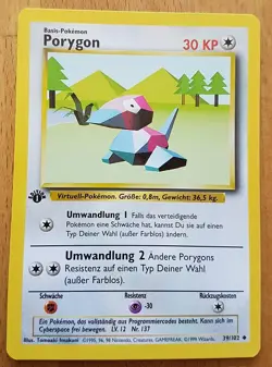 Pokemon Karte Porygon 39/102 Basis 1. Edition NM - Image 1