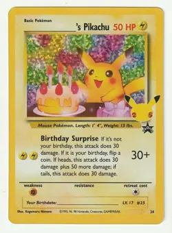 ______'s Pikachu 24/53 Wotc Birthday Suprise Promo Holo Black Star Mint/NM!!! - Image 1