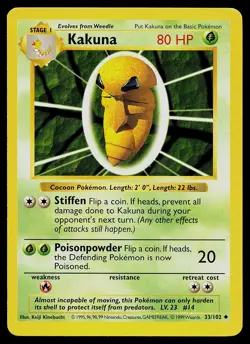 Pokemon Card - Kakuna Base Set (Shadowless) 33/102 Uncommon - Image 1