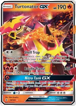 Turtonator GX - 18/145 - Pokemon Guardians Rising Sun & Moon Ultra Rare Card NM - Image 1
