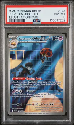 2025 POKEMON DRI EN-DESTINED RIVALS #198 TEAM ROCKET'S ORBEETLE PSA 8 - Image 1