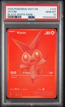 2025 POKEMON WHT EN-WHITE FLARE BLACK WHITE RARE #172 VICTINI PSA 10 - Image 1