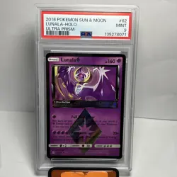 2018 POKEMON SUN & MOON ULTRA PRISM #62 LUNALA-HOLO PSA 9 - Image 1