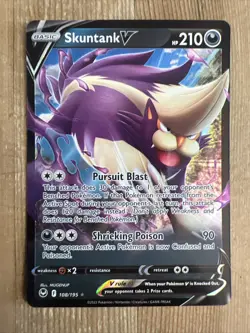 Skuntank V - 108/195 - Pokemon Silver Tempest Sword & Shield Ultra Rare Card NM - Image 1