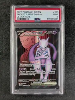 2025 Pokemon TEAM ROCKET'S MEWTWO EX #213/182 Destined Rivals Full Art ENG PSA 9 - Image 1