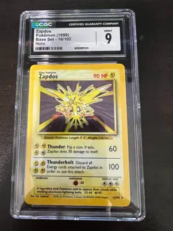 CGC 9 MINT Zapdos 1999 Base Set 16/102 Holo Pokemon Card - Image 1