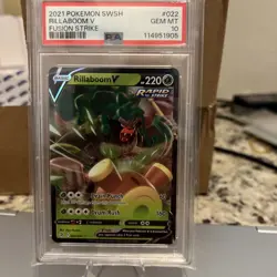 2021 Pokemon Fusion Strike 022/264 Rillaboom V PSA 10 - Image 1