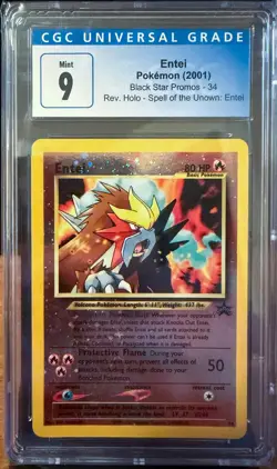 Entei Pokemon (2001) WOTC Black Star Promos - 34 Reverse Holo - CGC 9 - Image 1