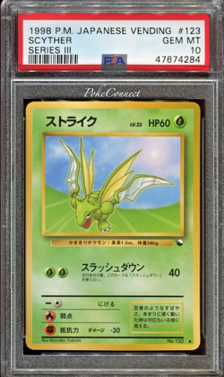 PSA 10 GEM MINT Pokemon Scyther Vending Series 3 Japanese #123 1998 - Image 1
