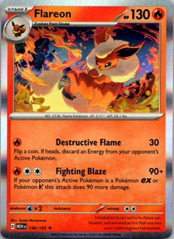 Pokemon TCG Flareon Scarlet & Violet - 151 136/165 Holo Rare NM - Image 1