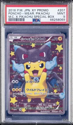 2016 POKEMON JPN XY PROMO #207 PONCHO-WEARING PIKACHU PSA 9 - Image 1