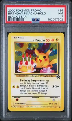 2001 POKEMON PROMO BLACK STAR #24 BIRTHDAY PIKACHU HOLO PSA 7 ENGLISH SWIRL NM - Image 1