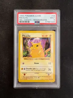 1999 Pokemon Base Set Shadowless Pikachu Yellow Cheeks #58 PSA 9 WOTC - Image 1