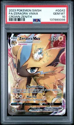 2023 POKEMON SWORD & SHIELD CROWN ZENITH #GG42 FULL ART/ZERAORA VMAX PSA 10 - Image 1