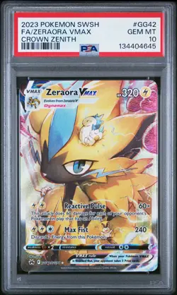 2023 POKEMON SWORD & SHIELD CROWN ZENITH #GG42 FULL ART/ZERAORA VMAX PSA 10 - Image 1