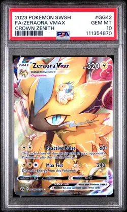 2023 POKEMON SWORD & SHIELD CROWN ZENITH #GG42 FULL ART/ZERAORA VMAX PSA 10 - Image 1