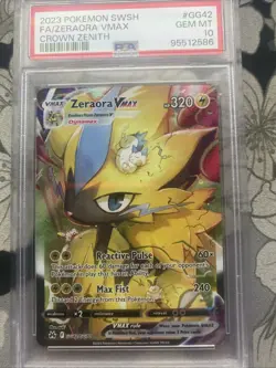 2023 POKEMON SWORD & SHIELD CROWN ZENITH #GG42 FULL ART/ZERAORA VMAX PSA 10 - Image 1