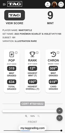 Wartortle 171/165 & Bulbasaur 166/165 - Pokemon English 151 - IR TAG 9's - PSA - Image 4