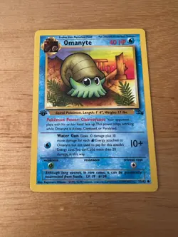 Pokemon TCG Omanyte 52/62 Pokemon Fossil Set 1st Edition Common WOTC - Image 1