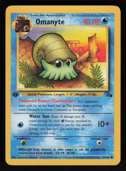 1st Edition Omanyte 52/62 Common Fossil VINTAGE WOTC Pokemon TCG Card - Image 1