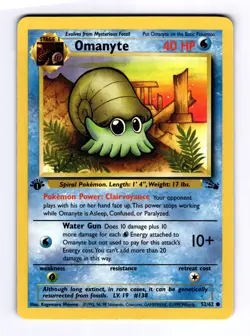 Omanyte 52/62 Fossil 1st Edition Common Regular 1999 WOTC Pokemon TCG LP/NM - Image 1