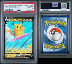 2022 Pokemon Celebrations Surfing Pikachu V Psa 10 - Image 1