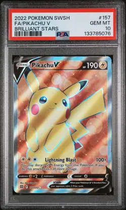 2022 Pokemon Sword & Shield Brilliant Stars Pikachu V Brilliant Stars PSA 10 - Image 1