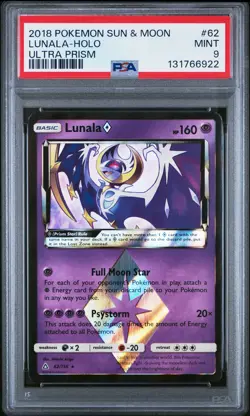 2018 POKEMON SUN & MOON ULTRA PRISM #62 LUNALA-HOLO PSA 9 - Image 1
