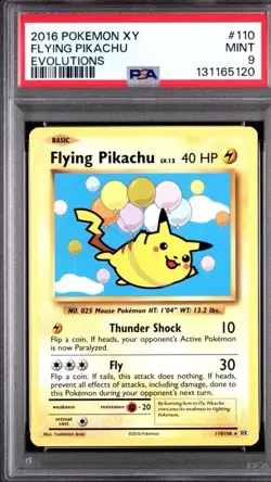 Pokemon XY Evolutions 2016 Flying Pikachu Secret Rare Card 110/108 PSA 9. - Image 1