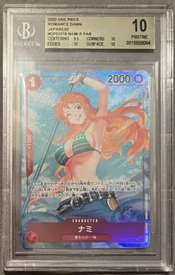 2022 Japanese One Piece Romance Dawn Nami OP01-016 R Alt Art BGS 10 Pristine - Image 1