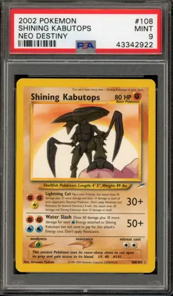 Pokemon Shining Kabutops Neo Destiny Unlimited Holo Secret Rare #108 PSA 9 Mint - Image 1